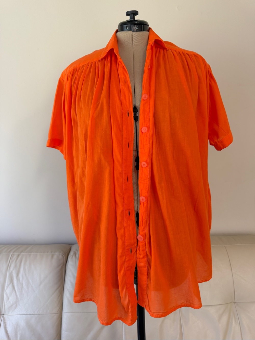 Vtg Stefano International Orange Sheer Cotton Blouse Shirt Oversized Plus Sz T3
